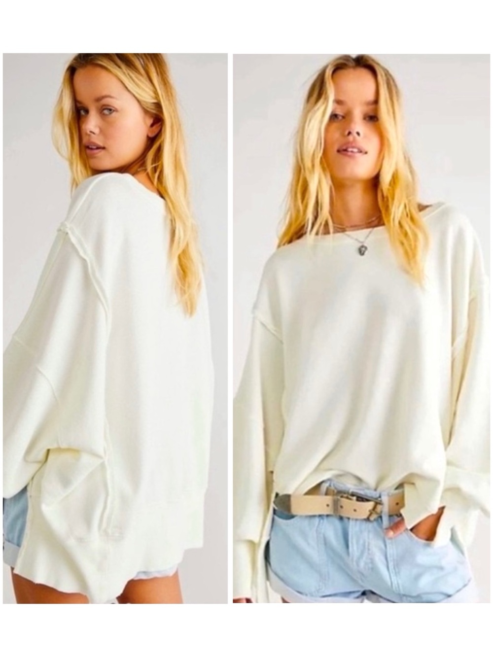NWT Free People x We The Free Oversized Camden Sweatshirt in Optic White